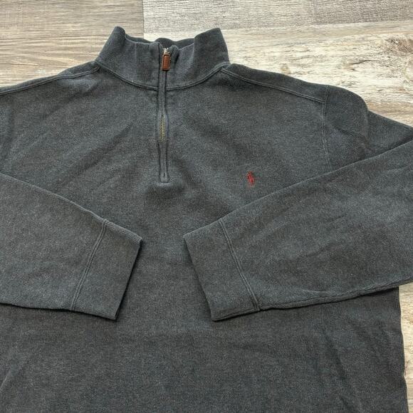 Vintage 90s Polo Ralph Lauren Charcoal Gray Men L Pony 1/4 Zip Mock Neck Sweater - Picture 1 of 8